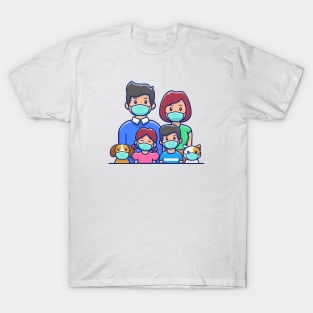 Familly wearing mask cartoon T-Shirt